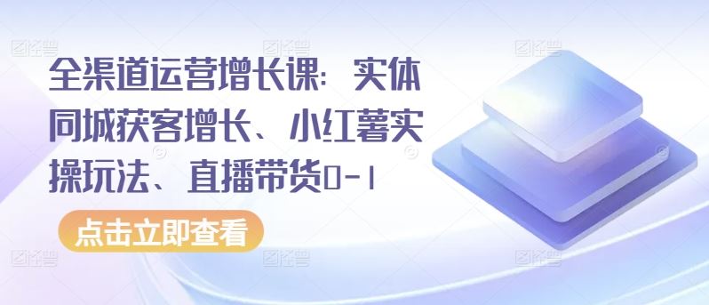 全渠道运营增长课：实体同城获客增长、小红薯实操玩法、直播带货0-1-东升网创