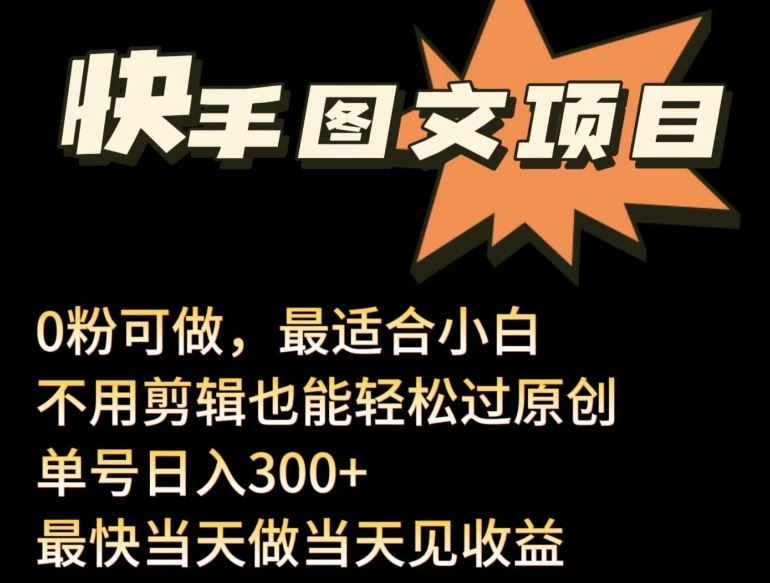 24年最新快手图文带货项目，零粉可做，不用剪辑轻松过原创单号轻松日入300+【揭秘】-东升网创