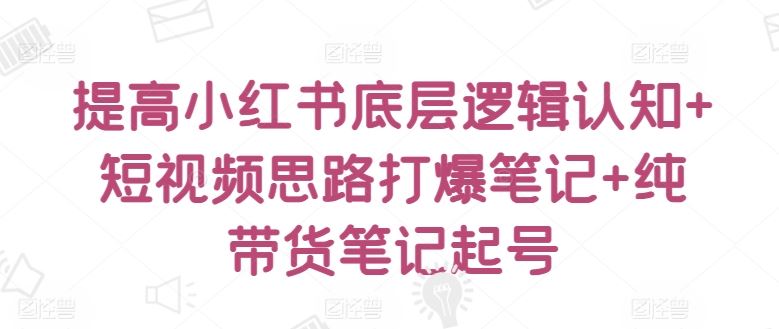 提高小红书底层逻辑认知+短视频思路打爆笔记+纯带货笔记起号-东升网创