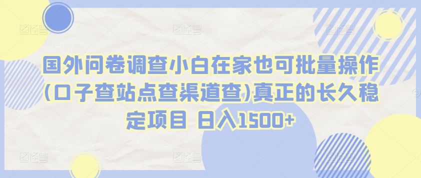 国外问卷调查小白在家也可批量操作(口子查站点查渠道查)真正的长久稳定项目 日入1500+【揭秘】-东升网创