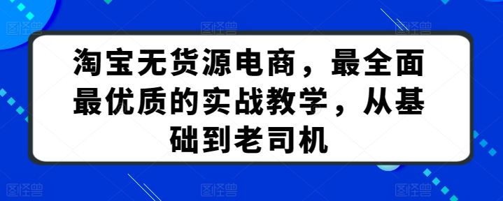 淘宝无货源电商，最全面最优质的实战教学，从基础到老司机-东升网创