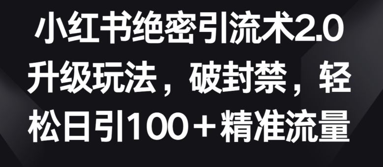 小红书绝密引流术2.0升级玩法，破封禁，轻松日引100+精准流量【揭秘】-东升网创