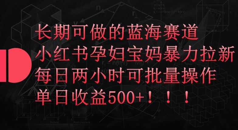 长期可做的蓝海赛道，小红书孕妇宝妈暴力拉新玩法，每日两小时可批量操作，单日收益500+【揭秘】-东升网创