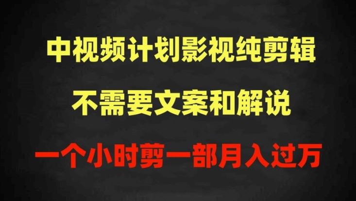 中视频计划影视纯剪辑，不需要文案和解说，一个小时剪一部，100%过原创月入过万【揭秘】-东升网创