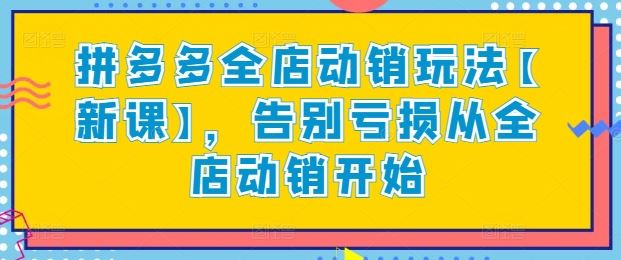 拼多多全店动销玩法【新课】，告别亏损从全店动销开始-东升网创