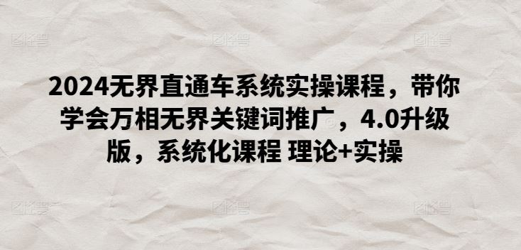 2024无界直通车系统实操课程，带你学会万相无界关键词推广，4.0升级版，系统化课程 理论+实操-东升网创