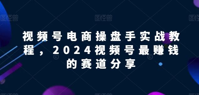 视频号电商实战教程，2024视频号最赚钱的赛道分享-东升网创