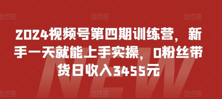 2024视频号第四期训练营，新手一天就能上手实操，0粉丝带货日收入3455元-东升网创