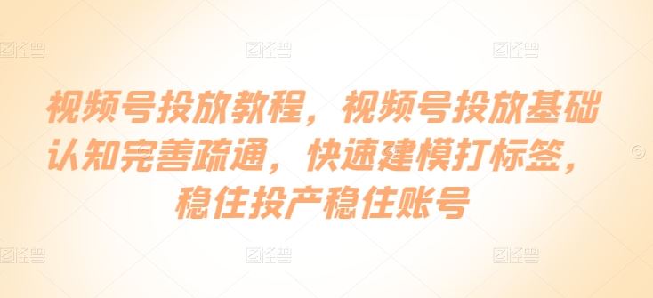 视频号投放教程，​视频号投放基础认知完善疏通，快速建模打标签，稳住投产稳住账号-东升网创
