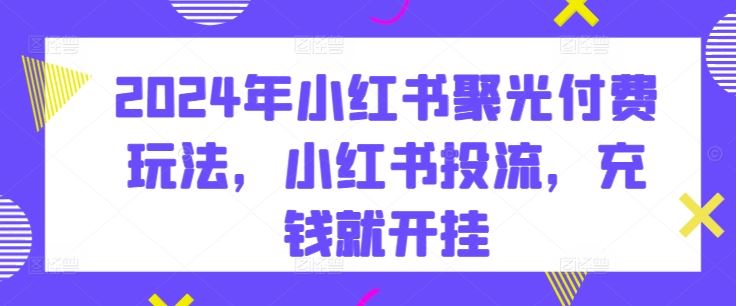 2024年小红书聚光付费玩法，小红书投流，充钱就开挂-东升网创