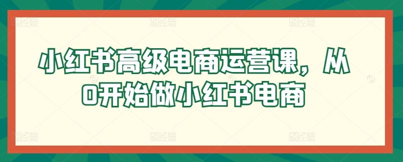 小红书高级电商运营课，从0开始做小红书电商-东升网创