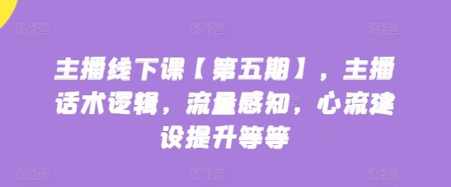 主播线下课【第五期】，主播话术逻辑，流量感知，心流建设提升等等-东升网创