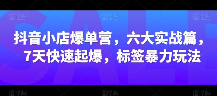 抖音小店爆单营，六大实战篇，7天快速起爆，标签暴力玩法-东升网创