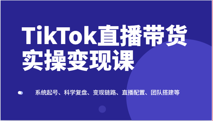 TikTok直播带货实操变现课：系统起号、科学复盘、变现链路、直播配置、团队搭建等-东升网创