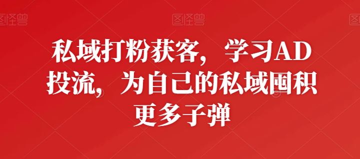 私域打粉获客，学习AD投流，为自己的私域囤积更多子弹-东升网创