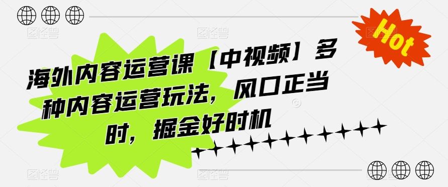 海外内容运营课【中视频】多种内容运营玩法，风口正当时，掘金好时机-东升网创