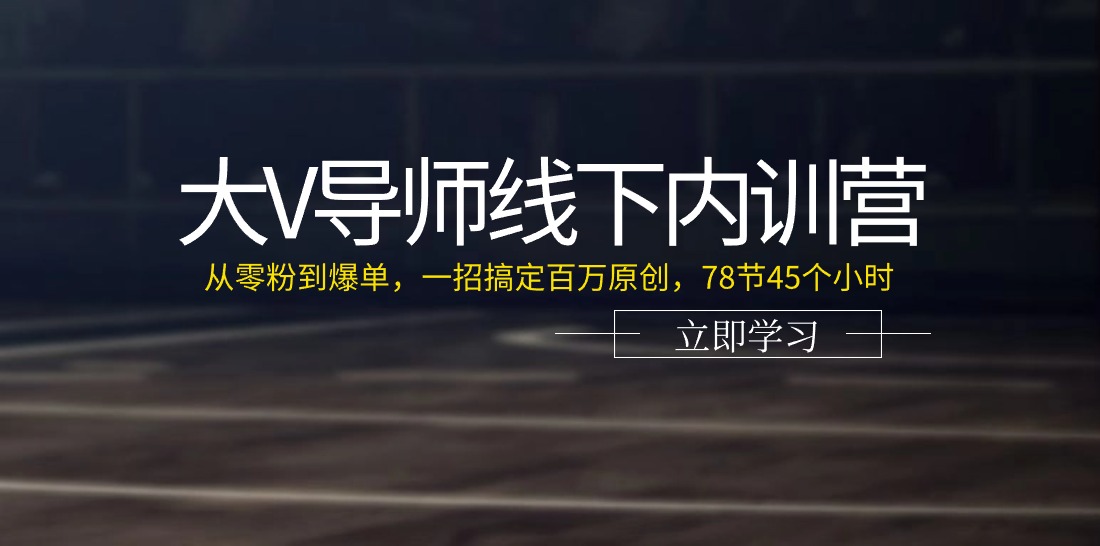 大V导师线下内训营：从零粉到爆单，一招搞定百万原创（78节45个小时）-东升网创