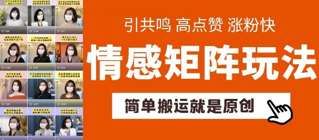简单搬运，情感矩阵玩法，涨粉速度快，可带货，可起号【揭秘】-东升网创