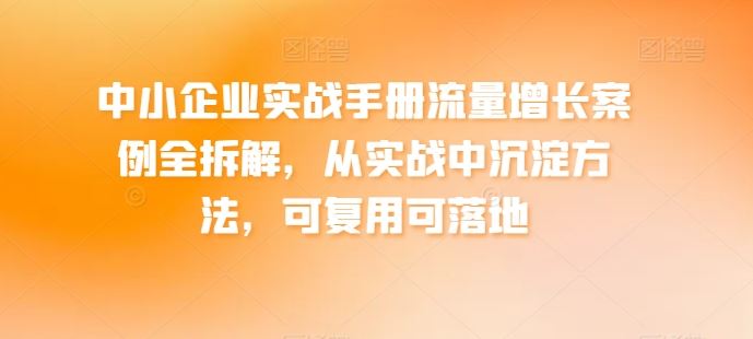 中小企业实战手册流量增长案例全拆解，从实战中沉淀方法，可复用可落地-东升网创