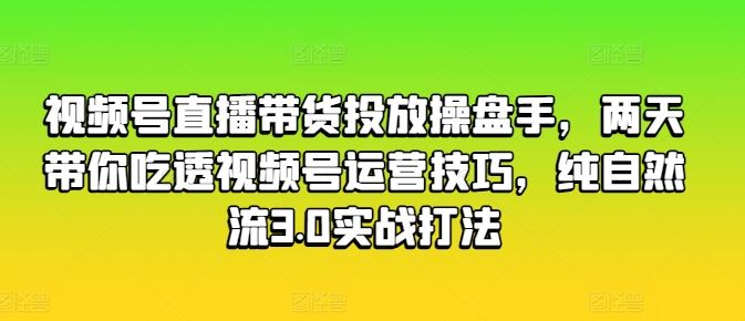 视频号直播带货投放操盘手，两天带你吃透视频号运营技巧，纯自然流3.0实战打法-东升网创