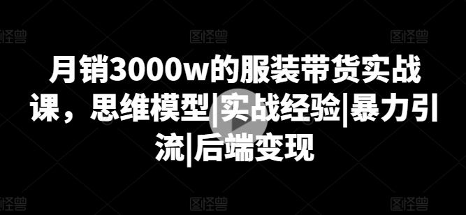 月销3000w的服装带货实战课，思维模型|实战经验|暴力引流|后端变现-东升网创