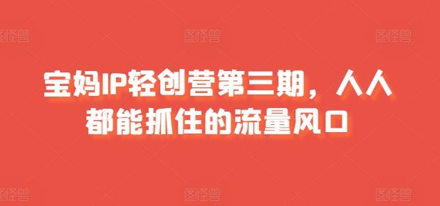 宝妈IP轻创营第三期，人人都能抓住的流量风口-东升网创