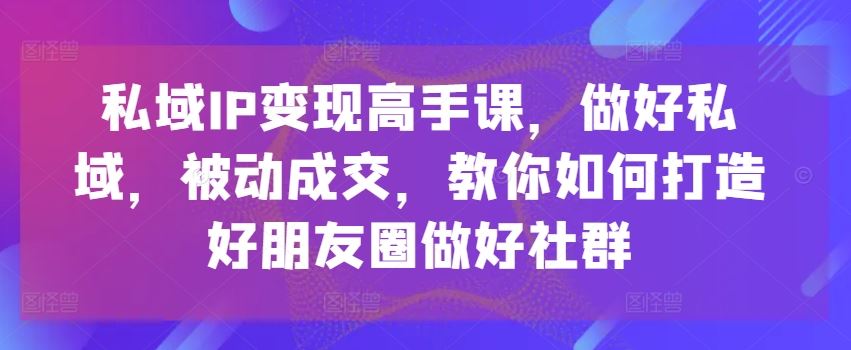 私域IP变现高手课，做好私域，被动成交，教你如何打造好朋友圈做好社群-东升网创