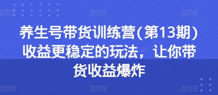 养生号带货训练营(第13期)收益更稳定的玩法，让你带货收益爆炸-东升网创