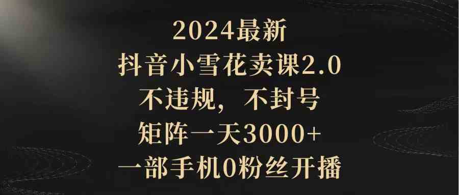 （9639期）2024最新抖音小雪花卖课2.0 不违规 不封号 矩阵一天3000+一部手机0粉丝开播-东升网创