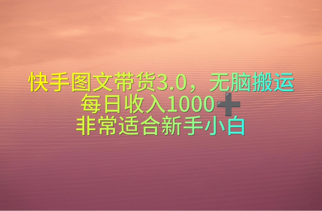 （10252期）快手图文带货3.0，无脑搬运，每日收入1000＋，非常适合新手小白-东升网创