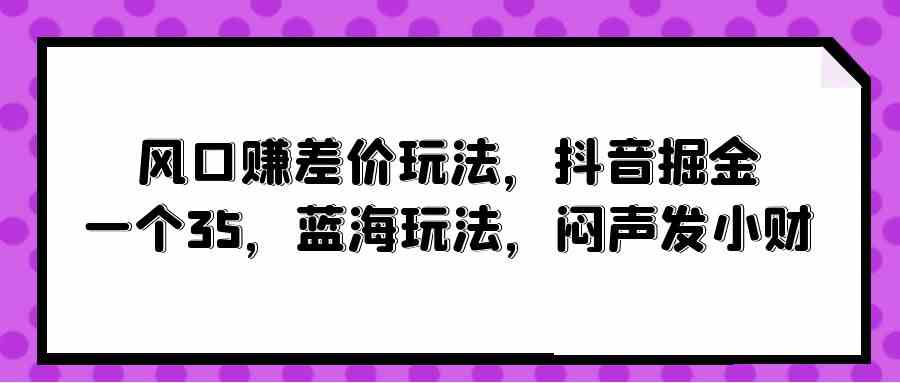 （10022期）风口赚差价玩法，抖音掘金，一个35，蓝海玩法，闷声发小财-东升网创