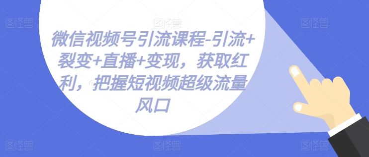 微信视频号引流课程-引流+裂变+直播+变现，获取红利，把握短视频超级流量风口-东升网创
