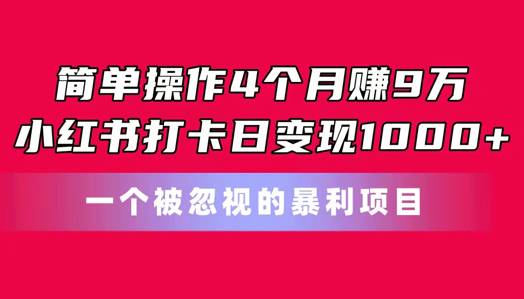 （11048期）简单操作4个月赚9万！小红书打卡日变现1000+！一个被忽视的暴力项目-东升网创