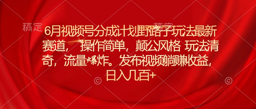 （11040期）6月视频号分成计划野路子玩法最新赛道操作简单，颠公风格玩法清奇，流…-东升网创