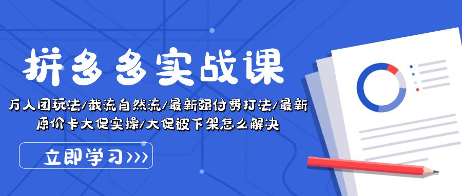（10865期）拼多多·实战课：万人团玩法/截流自然流/最新强付费打法/最新原价卡大促..-东升网创