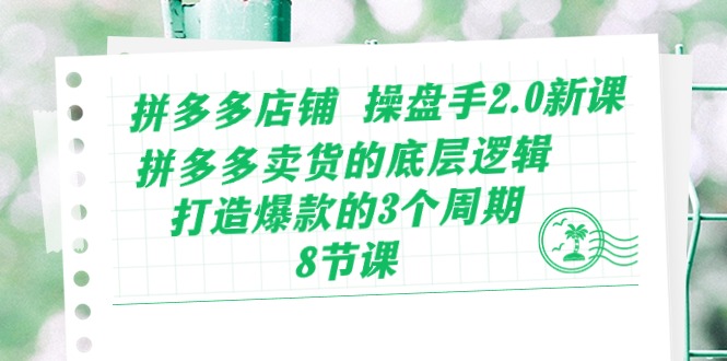 （10859期）拼多多店铺 操盘手2.0新课，拼多多卖货的底层逻辑，打造爆款的3个周期-8节-东升网创