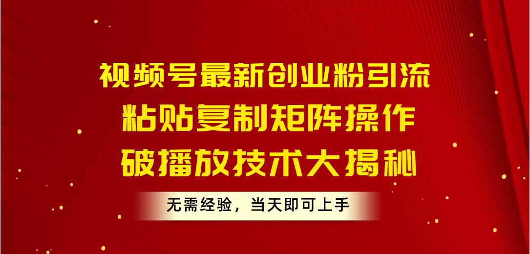 （10803期）视频号最新创业粉引流，粘贴复制矩阵操作，破播放技术大揭秘，无需经验…-东升网创