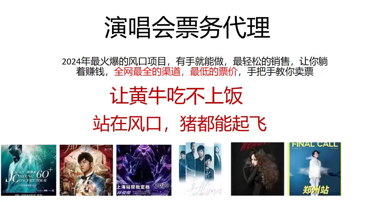 （11272期）演唱会票务代理，2024年最火爆风口项目，全网最低的票价，小白一分钟上…-东升网创