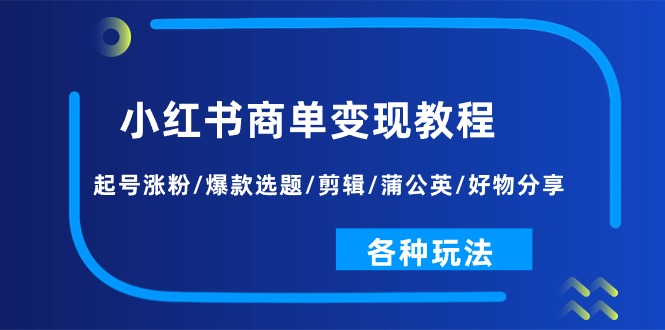 （11164期）小红书商单变现教程：起号涨粉/爆款选题/剪辑/蒲公英/好物分享/各种玩法-东升网创