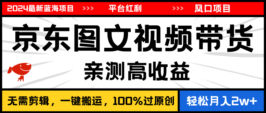 （11147期）2024最新蓝海项目，逛逛京东图文视频带货，无需剪辑，月入20000+-东升网创
