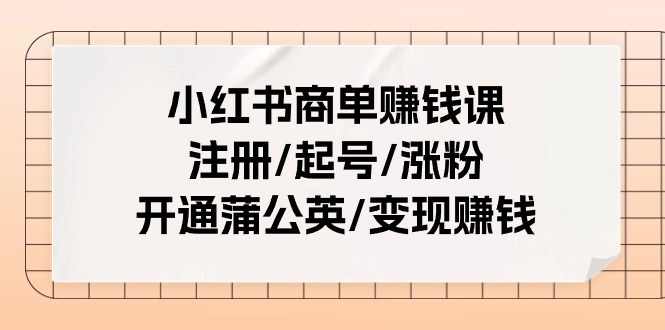（11130期）小红书商单赚钱课：注册/起号/涨粉/开通蒲公英/变现赚钱（25节课）-东升网创