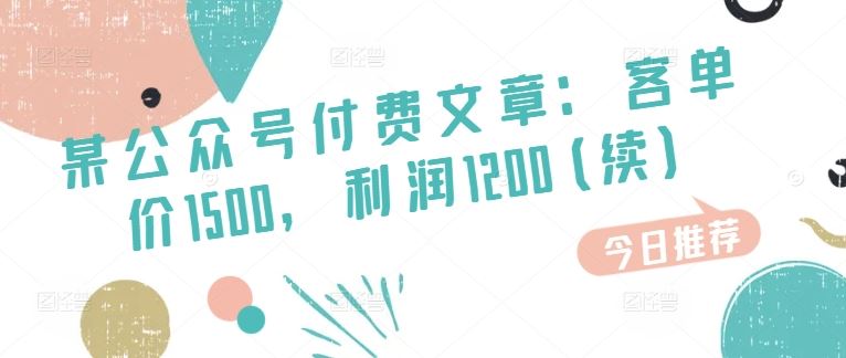 某公众号付费文章：客单价1500，利润1200(续)，市场几乎可以说是空白的-东升网创