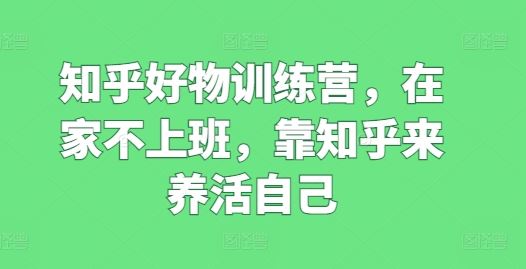 知乎好物训练营，在家不上班，靠知乎来养活自己-东升网创
