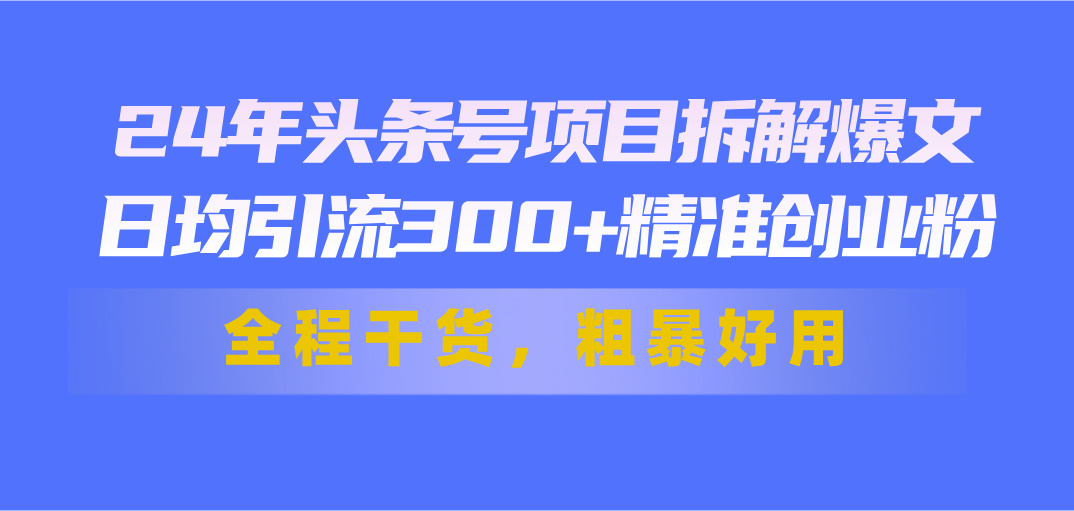 （11397期）24年头条号项目拆解爆文，日均引流300+精准创业粉，全程干货，粗暴好用-东升网创
