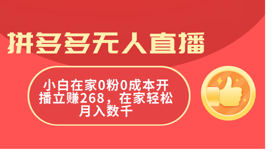 （11521期）拼多多无人直播，小白在家0粉0成本开播立赚268，在家轻松月入数千-东升网创