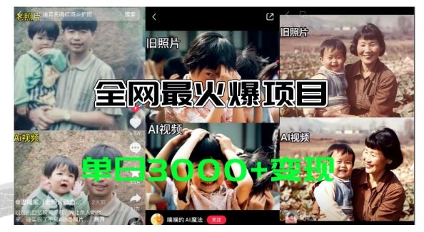 全网爆火的AI让老照片动起来教程，蹭热点日赚3k+，内含免费工具一键可生成【揭秘】-东升网创