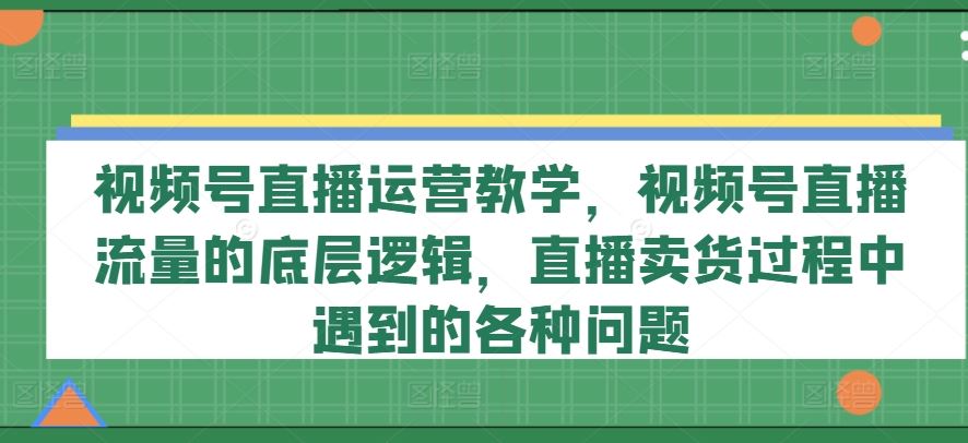 视频号直播运营教学，视频号直播流量的底层逻辑，直播卖货过程中遇到的各种问题-东升网创