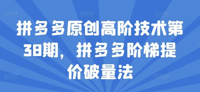 拼多多原创高阶技术第38期，拼多多阶梯提价破量法-东升网创