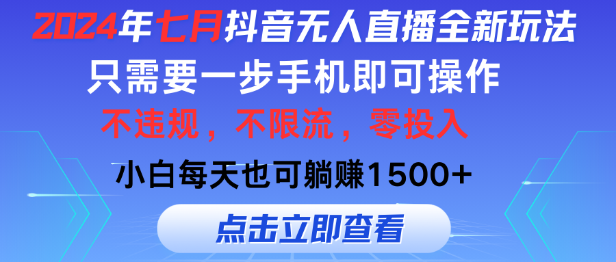 （11756期）2024年七月抖音无人直播全新玩法，只需一部手机即可操作，小白每天也可…-东升网创