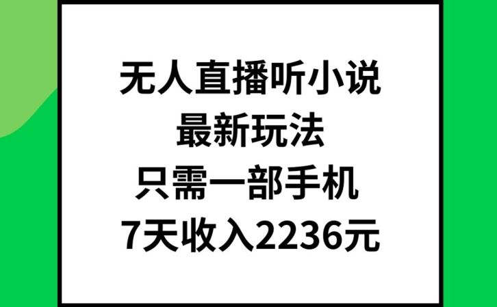 无人直播听小说最新玩法，只需一部手机，7天收入2236元【揭秘】-东升网创